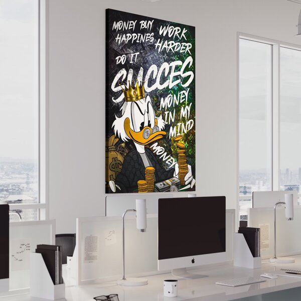 Tablou Canvas Premium LuxCanva® B1069, Work Harder , Decorativ, Birou, Donald, Bani, Succes, Dolari, Motivational, Colorat
