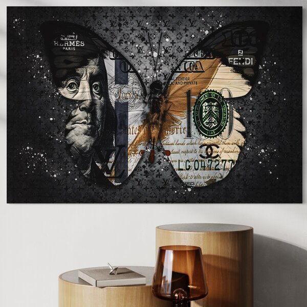 Tablou Canvas Premium LuxCanva® B1066, Fancy Butterfly , Decorativ, Fluture, Living, Fendi, Hermes, Dolar, Birou, Culori Vibrante