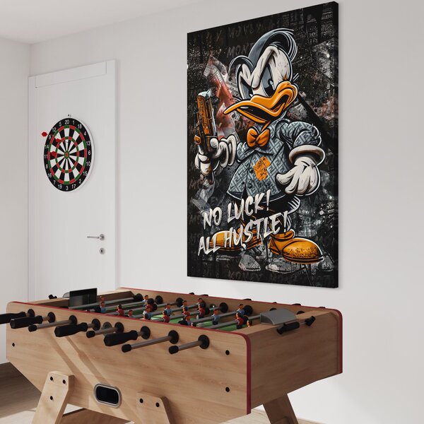 Tablou Canvas Premium LuxCanva® B1062, No Luck All Hustle , Decorativ, Living, Donald Duck, Birou, Bani, Colorat