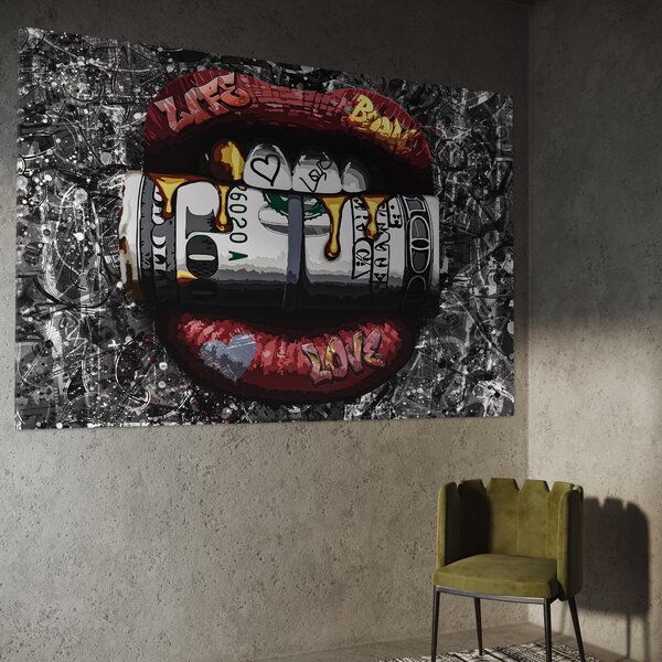 Tablou Canvas Premium LuxCanva® B1047, Red Lips , Dormitor, Living, Dolari, Rosu, Buze, Senzualitate, Multicolor, Culori Vibrante