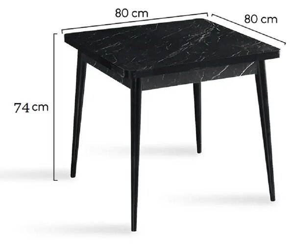 Masa bucatarie Brigitte, patrat, culoare negru, 80 cm