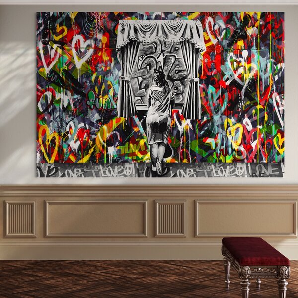 Tablou Canvas Premium LuxCanva® B1041, Wall Of Love , Living, Dormitor, Inspirational, Iubire, Culori, Inimi, Culori Vibrante