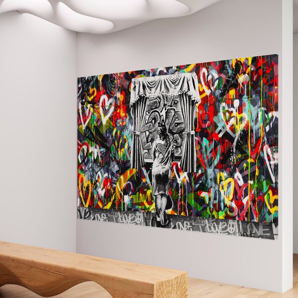 Tablou Canvas Premium LuxCanva® B1041, Wall Of Love , Living, Dormitor, Inspirational, Iubire, Culori, Inimi, Culori Vibrante