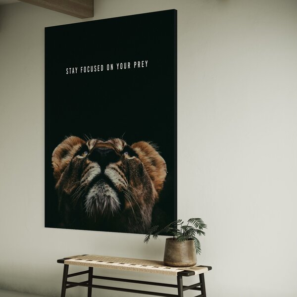 Tablou Canvas Premium LuxCanva® B1035, Stay Focused On Your Prey , Decorativ, Concentrare, Putere, Leu, Motivational, Culori Vibrante