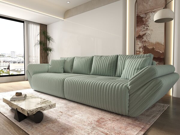 Canapea extensibilă dumonde cu ladă de depozitare si sezut confortabil din spuma high-density, Berlin Ambience Mint 300x100 cm