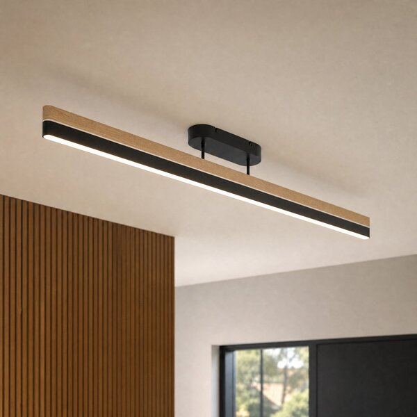 Lucande Plafonieră LED Holven, negru/lemn, CCT, dimabil, reglabil, Lemn, Camera de zi / sufragerie, Lemn, Modern