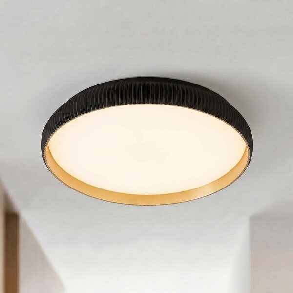 Lindby Plafonieră LED Jovian, negru, Ø 40 cm, CCT, dimabil, reglabil, Negru, Camera de zi / sufragerie, Plastic, Modern