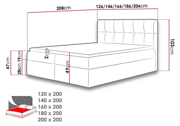 Pat matrimonial Boxspring 180 cm Cinara (piele ecologică soft 011 (Negru). 1054111
