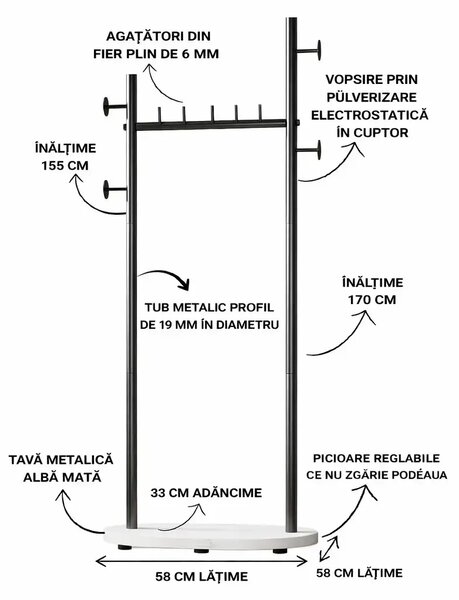 Cuier din metal ,culoare negru,170x58 cm
