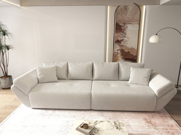Canapea extensibilă dumonde cu ladă de depozitare si sezut confortabil din spuma high-density, Berlin Zoom Cream 300x100 cm