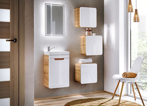 Comad Aruba White dulap 40x22x60 cm sub chiuveta pe perete alb-stejar ARUBAWHITE826FSC