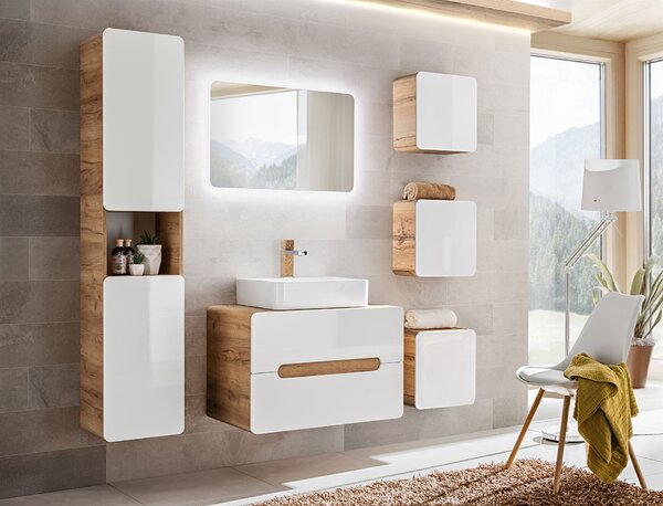 Comad Aruba White dulap 40x22x60 cm sub chiuveta pe perete alb-stejar ARUBAWHITE826FSC