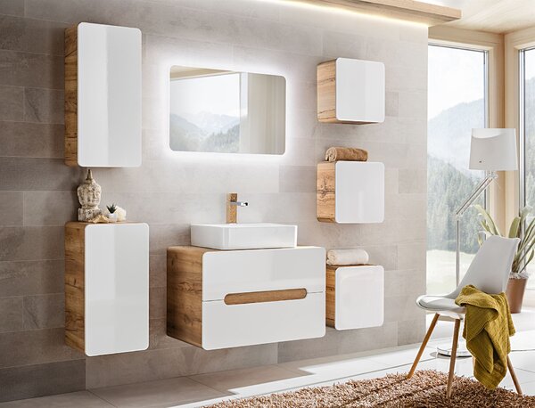 Comad Aruba White dulap 40x22x60 cm sub chiuveta pe perete alb-stejar ARUBAWHITE826FSC