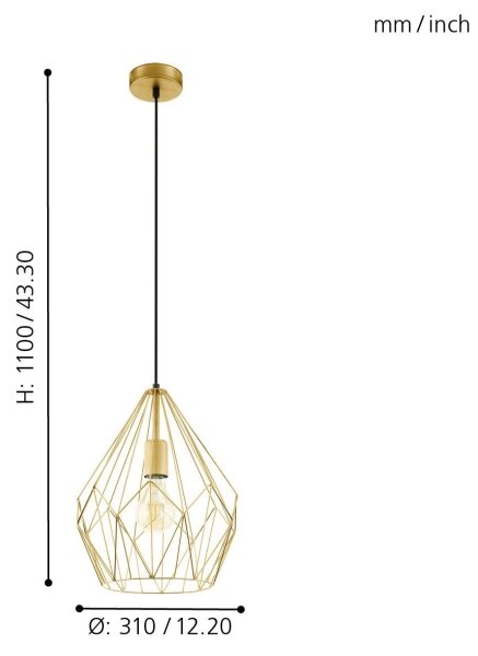 Eglo 49933 - Lampa suspendata CARLTON 1xE27/60W/230V
