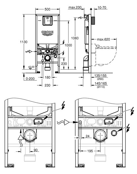 Grohe Rapid SLX set wc cu spălare automată agăţat fără margine alb 36509SH0