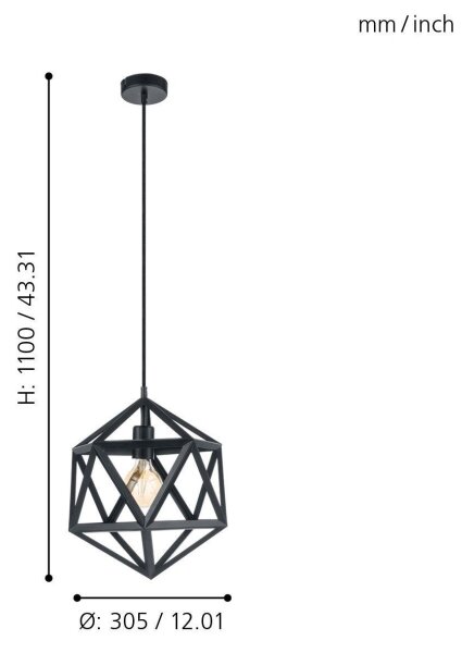Eglo 49761 - Lampa suspendata EMBLETON 1xE27/60W/230V