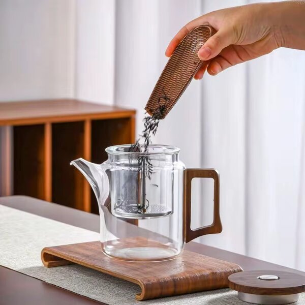 Ceainic ,ZEN FLOW 650 ml cu infuzor si sistem cu buton, sticla borosilicata