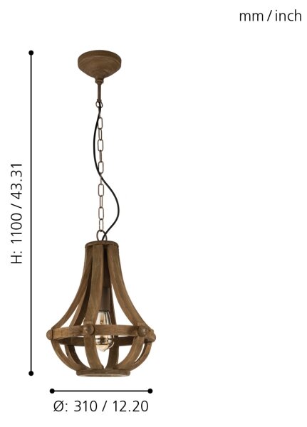Eglo 49724 - Candelabru suspendat pe lanț KINROSS, 1xE27/60W