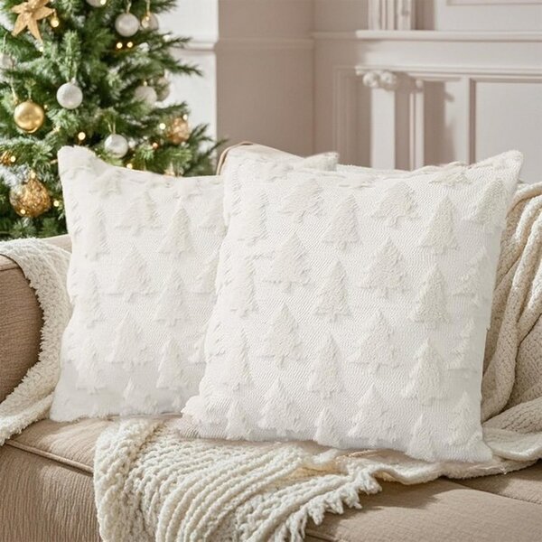 Fete de perna decorative, 45x45 cm, set 2 buc, Craciun, braduti, alb