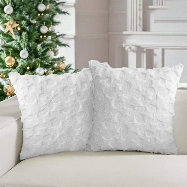 Fete de perna decorative, 45x45 cm, set 2 buc, Craciun, stelute, alb