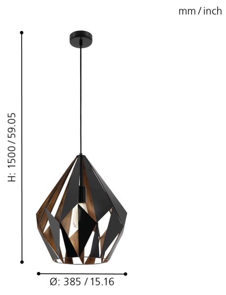 Eglo 49878 - Lampa suspendata CARLTON 1 1xE27/60W/230V