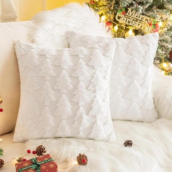 Fete de perna decorative, 45x45 cm, set 2 buc, Craciun, braduti, alb