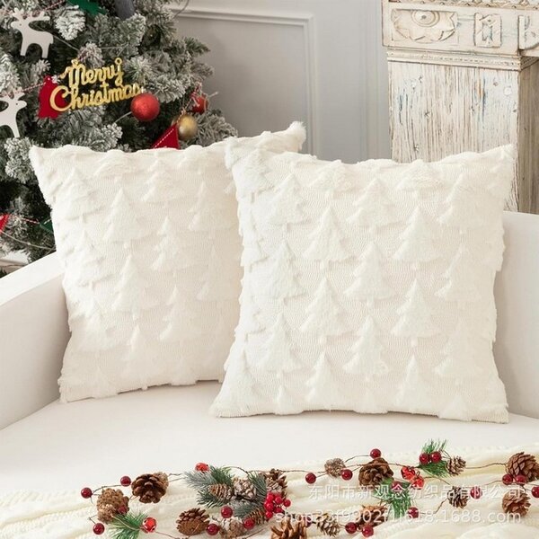 Fete de perna decorative, 45x45 cm, set 2 buc, Craciun, braduti, alb