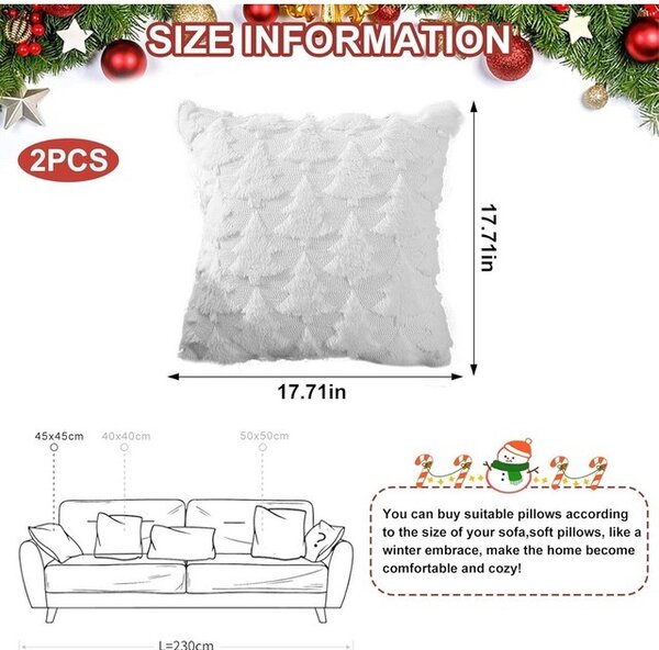 Fete de perna decorative, 45x45 cm, set 2 buc, Craciun, braduti, alb