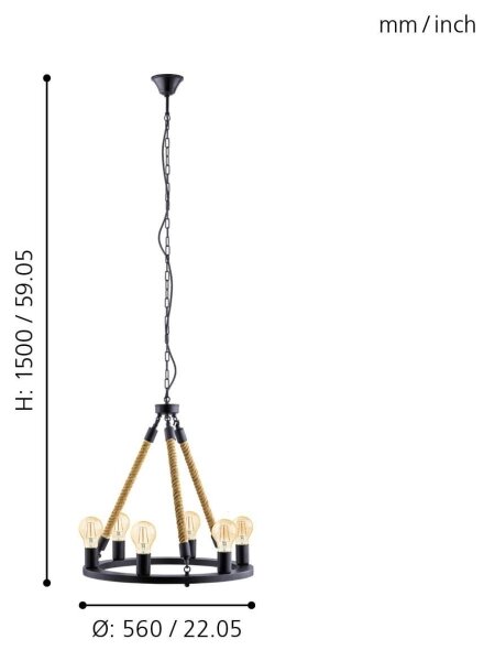 Eglo 49694 - Candelabru FINDLAY pe lanț, 6xE27/60W