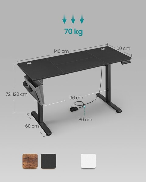 Birou reglabil Songmics Negru 140x60x120 cm