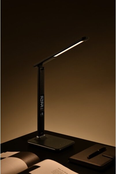 Immax 08930L - LED Lampă de masă cu display KINGFISHER LED/9W/230V/12V negru