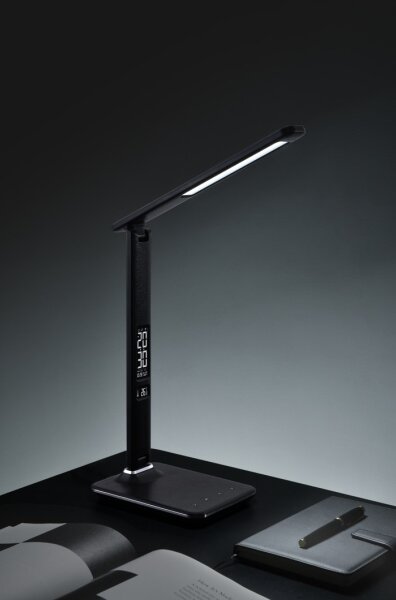 Immax 08930L - LED Lampă de masă cu display KINGFISHER LED/9W/230V/12V negru