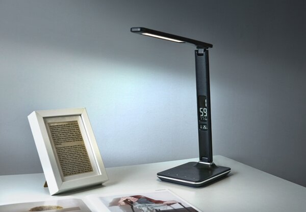 Immax 08930L - LED Lampă de masă cu display KINGFISHER LED/9W/230V/12V negru