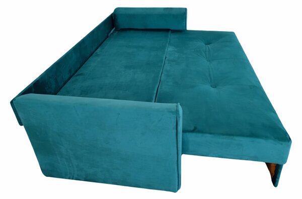 Canapea LILI extensibila, 3 locuri, cu lada de depozitare, catifea turcoaz , 220x95x80 Turcoaz, Catifea