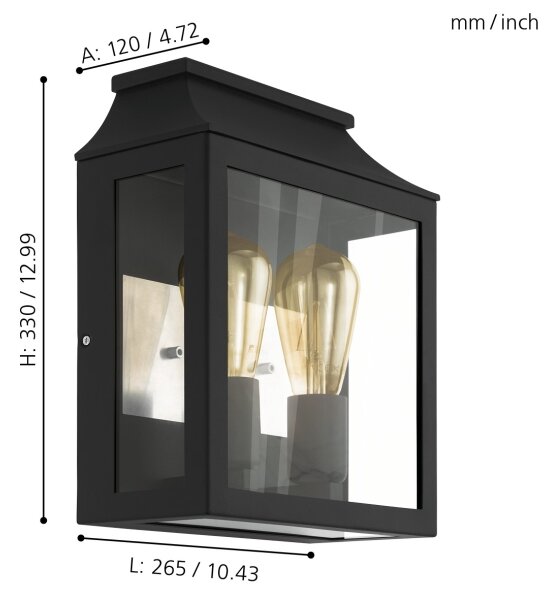 Eglo 97294 - Aplica perete exterior SONCINO 2xE27/60W/230V