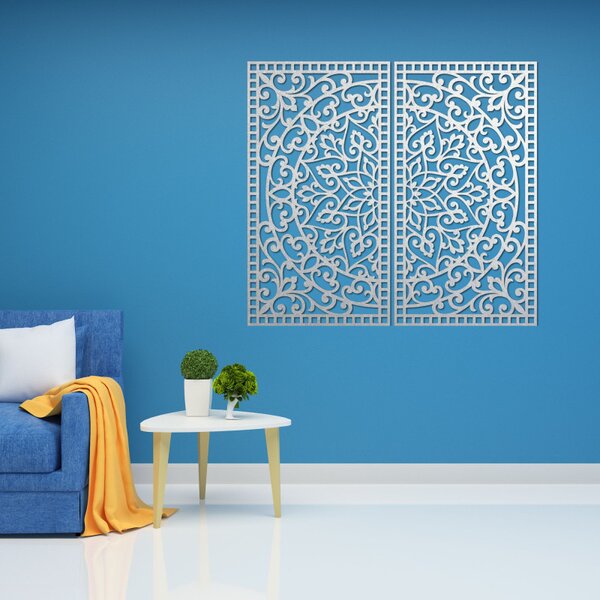 Pictură Mandala din lemn, 2 piese – Decorațiune murală sculptată - FLOUFER