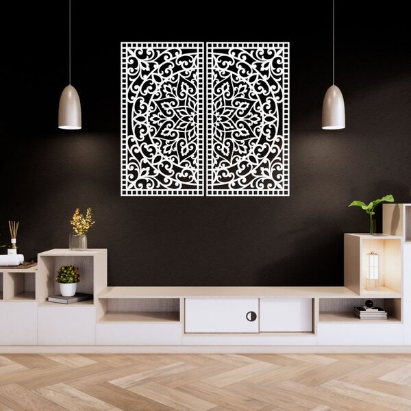 Pictură Mandala din lemn, 2 piese – Decorațiune murală sculptată - FLOUFER