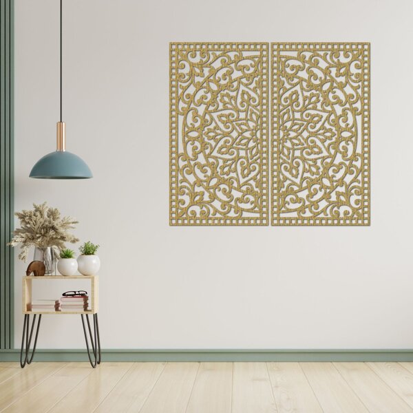 Pictură Mandala din lemn, 2 piese – Decorațiune murală sculptată - FLOUFER