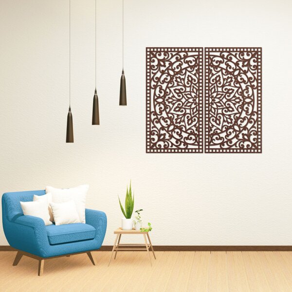 Pictură Mandala din lemn, 2 piese – Decorațiune murală sculptată - FLOUFER