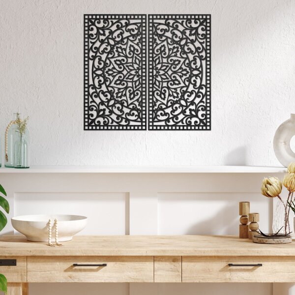 Pictură Mandala din lemn, 2 piese – Decorațiune murală sculptată - FLOUFER