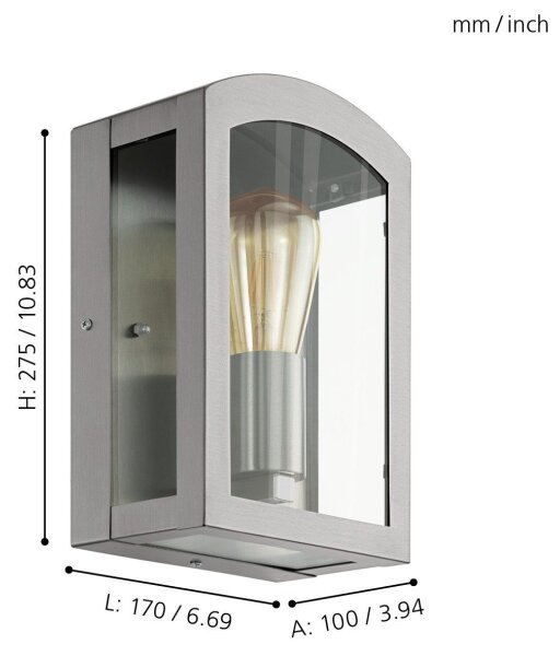 Eglo 97477 - Aplica perete exterior PARETTA 1xE27/60W/230V crom mat