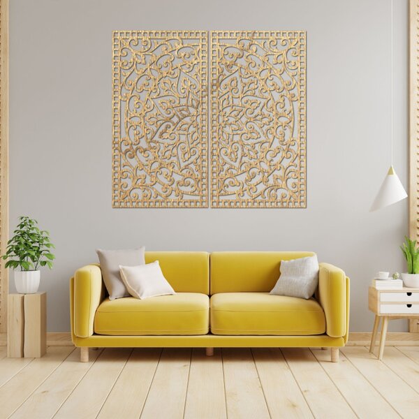 Pictură Mandala din lemn, 2 piese – Decorațiune murală sculptată - FLOUFER