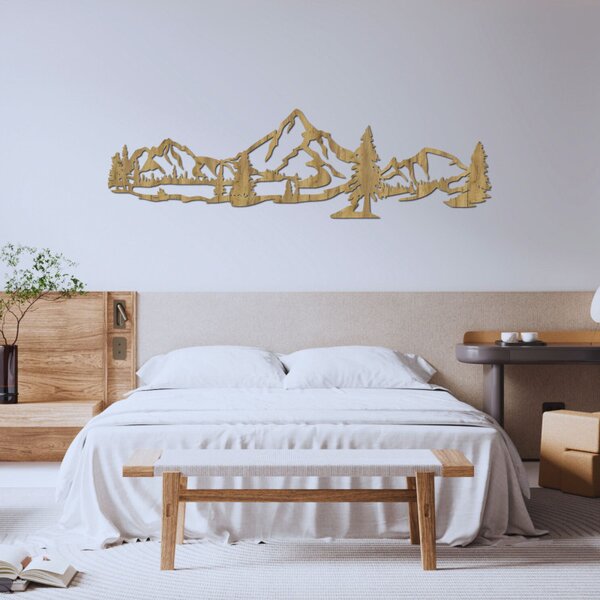 Tablou de perete sculptat cu motiv de munte și pădure - NATURAE