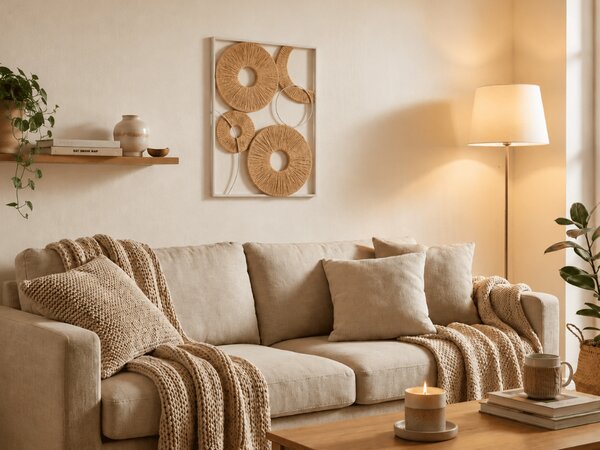 Decoratiune de perete CIRCLES metalica 48x68 cm, alba / bej