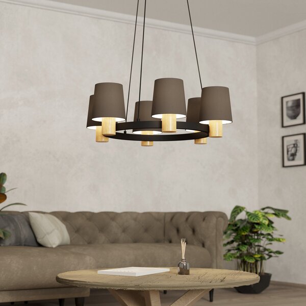 EGLO Edale candelabru 6x abajur pânză cappuccino rotund, reglabil, Maro / Rugină, Camera de zi / sufragerie, Țesătură / Textil, Modern