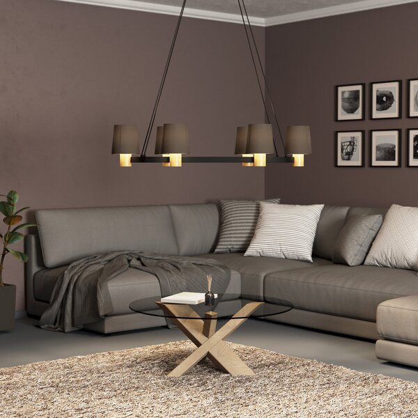 EGLO Edale candelabru, 6x abajur pânză cappuccino, oval, reglabil, Maro / Rugină, Camera de zi / sufragerie, Țesătură / Textil, Modern