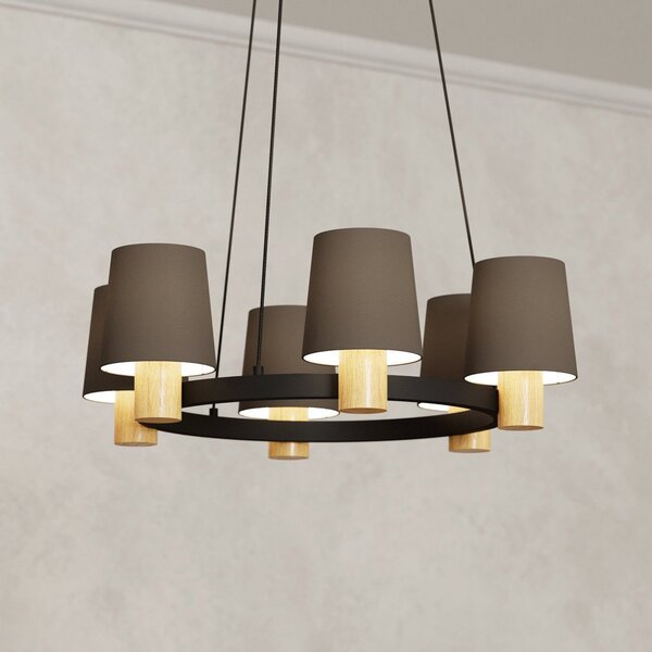 EGLO Edale candelabru 6x abajur pânză cappuccino rotund, reglabil, Maro / Rugină, Camera de zi / sufragerie, Țesătură / Textil, Modern
