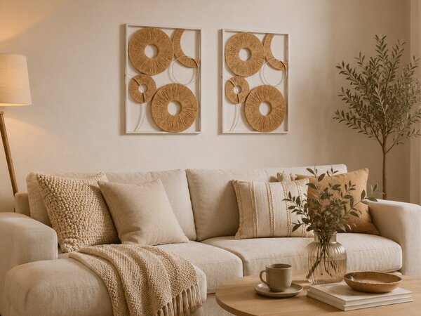 Set 2 bucati decoratiune de perete CIRCLES metal 48x68 cm, alb / bej