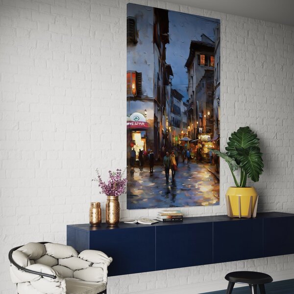 Tablou Canvas Premium LuxCanva® A1299, Prin Oras , Living, Oameni, Seara, Terase, Magazine, Cafenea, Culori Vibrante