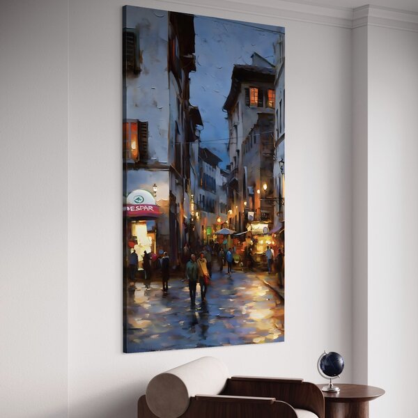 Tablou Canvas Premium LuxCanva® A1299, Prin Oras , Living, Oameni, Seara, Terase, Magazine, Cafenea, Culori Vibrante
